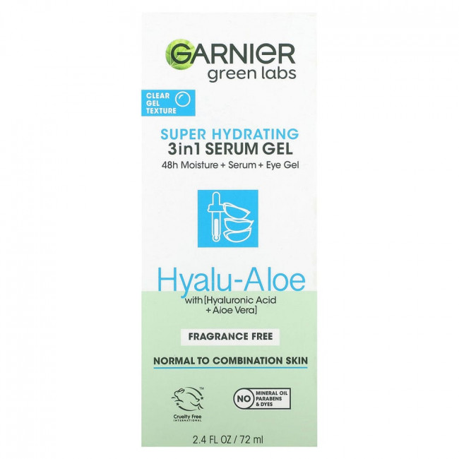Garnier, Green Labs, Super Hydrating 3 in 1 Serum Gel, Hyalu-Aloe, Fragrance Free, 2.4 fl oz (72 ml)