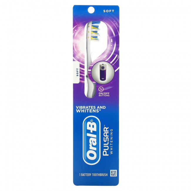 Oral-B, Pulsar Whitening, зубная щетка на батарейках, мягкая, 1 зубная щетка Oral-B, Pulsar Whitening, зубная щетка на батарейках, мягкая, 1 зубная щетка