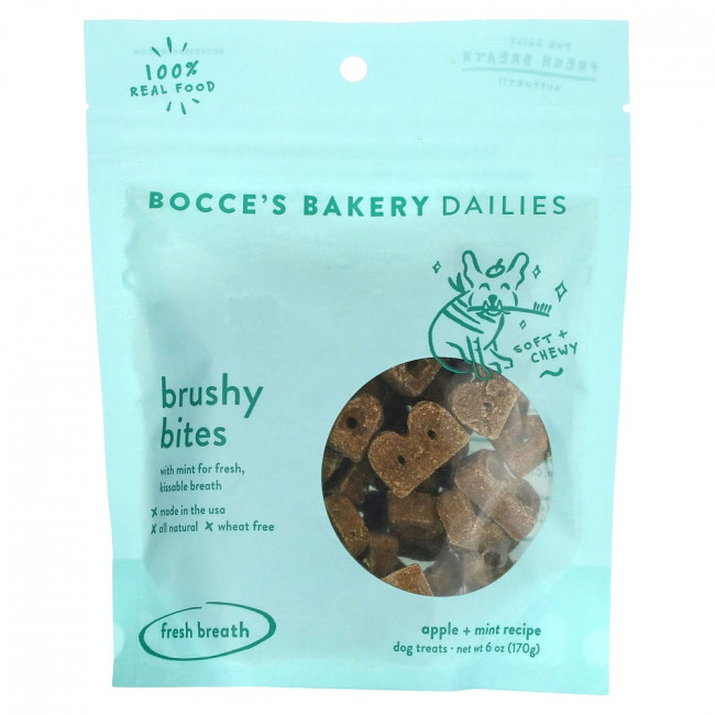 Bocce's Bakery, Dailies, Brushy Bites, для собак, рецепт с яблоком и мятой, 170 г (6 унций) (Товар снят с продажи)
