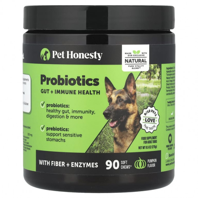 Pet Honesty, Пробиотики, для взрослых собак, тыква, 90 жевательных таблеток, 270 г (9,5 унции) Pet Honesty, Пробиотики, для взрослых собак, тыква, 90 жевательных таблеток, 270 г (9,5 унции)