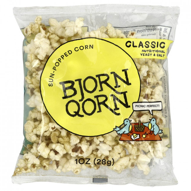 BjornQorn, попкорн Sun-Popped Corn, классический, 28 г (1 унция) BjornQorn, попкорн Sun-Popped Corn, классический, 28 г (1 унция)