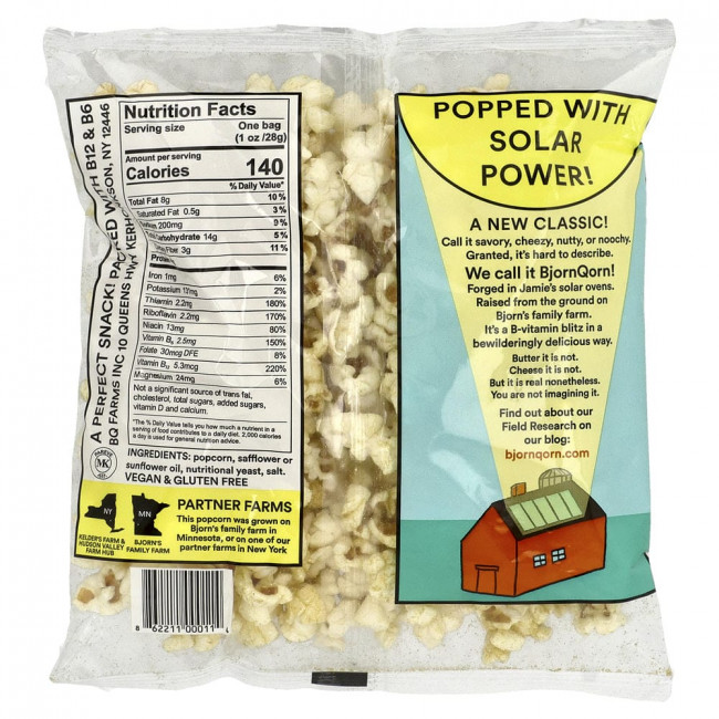 BjornQorn, попкорн Sun-Popped Corn, классический, 28 г (1 унция) BjornQorn, попкорн Sun-Popped Corn, классический, 28 г (1 унция)