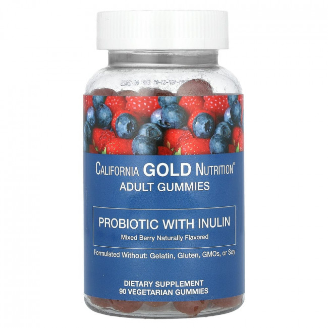 California Gold Nutrition, пребиотик с инулином в жевательных таблетках, натуральный ягодный вкус, 90 вегетарианских жевательных таблеток