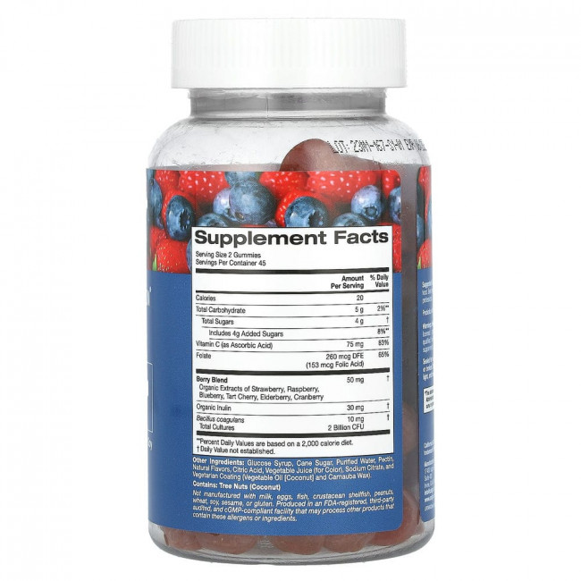 California Gold Nutrition, пребиотик с инулином в жевательных таблетках, натуральный ягодный вкус, 90 вегетарианских жевательных таблеток