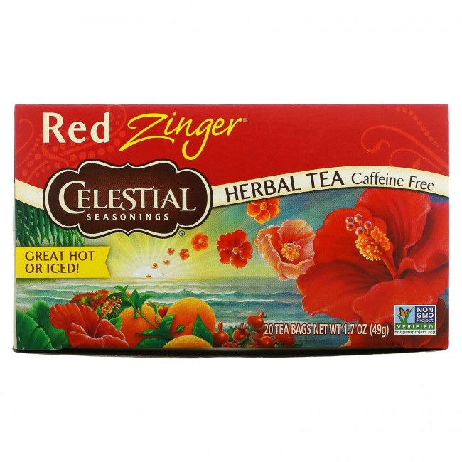 Celestial Seasonings, травяной чай, Red Zinger, без кофеина, 20 чайных пакетиков, 49 г (1,7 унции) Celestial Seasonings, травяной чай, Red Zinger, без кофеина, 20 чайных пакетиков, 49 г (1,7 унции)