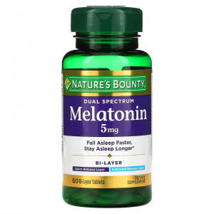 Nature's Bounty, Двойной спектр, мелатонин, 5 мг, 60 двухслойных таблеток Nature's Bounty, Двойной спектр, мелатонин, 5 мг, 60 двухслойных таблеток