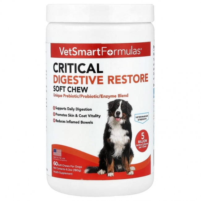VetSmart Formulas, Жевательные таблетки для критического восстановления пищеварения, для собак, 60 жевательных таблеток, 180 г (6,3 унции)