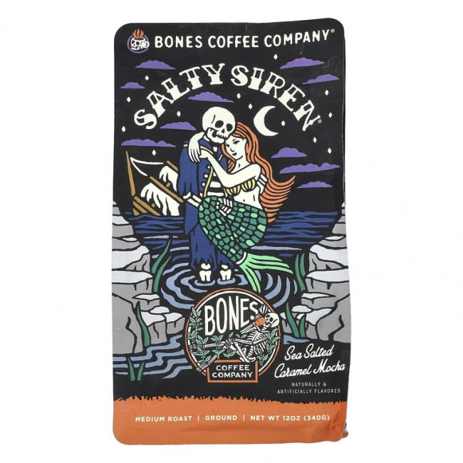 Bones Coffee Company, Salty Siren, мокко с морской соленой карамелью, молотый, средняя обжарка, 340 г (12 унций) Bones Coffee Company, Salty Siren, мокко с морской соленой карамелью, молотый, средняя обжарка, 340 г (12 унций)