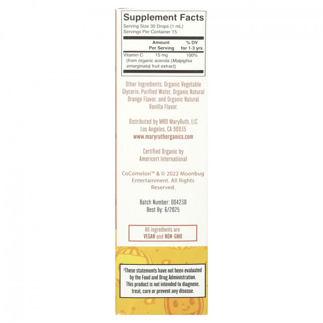 MaryRuth's, Cocomelon, Toddler Vitamin C Liquid Drops, 1-3 Years, Orange Vanilla, 0.5 fl oz (15 ml)