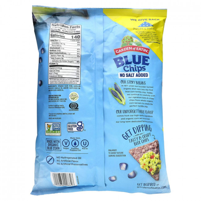 Garden of Eatin', Blue Corn Tortilla Chips, No Salt Added, 10 oz (283 g)