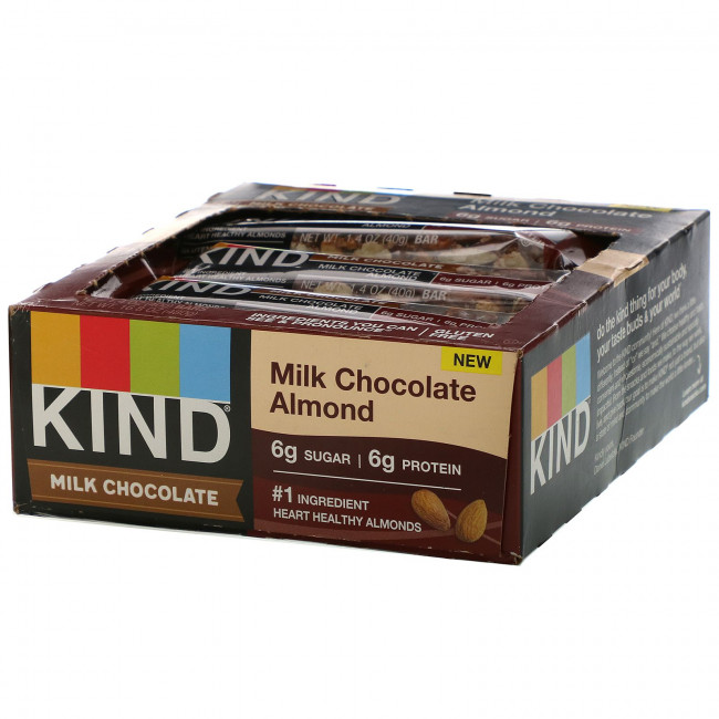 KIND Bars, Молочный шоколад, миндаль, 12 батончиков по 40 г (1,4 унции) KIND Bars, Молочный шоколад, миндаль, 12 батончиков по 40 г (1,4 унции)