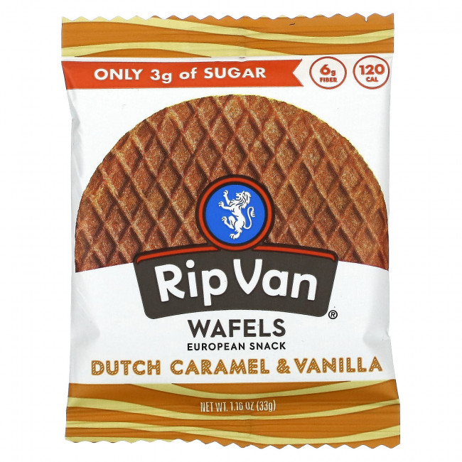 Rip Van Wafels, Голландская карамель и ваниль, 4 пакетика, 33 г (1,16 унции) Rip Van Wafels, Голландская карамель и ваниль, 4 пакетика, 33 г (1,16 унции)