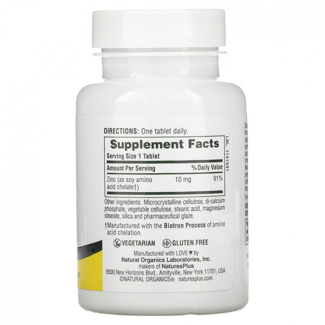 NaturesPlus, Цинк, 10 мг, 90 таблеток NaturesPlus, Цинк, 10 мг, 90 таблеток