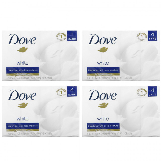 Dove, Мыло Beauty Bar, глубокое увлажнение, белое, 4 шт., По 106 г (3,75 унции) Dove, Мыло Beauty Bar, глубокое увлажнение, белое, 4 шт., По 106 г (3,75 унции)