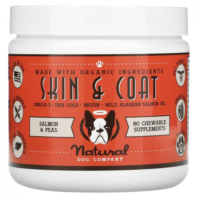 Natural Dog Company, Для кожи и шерсти, для собак, для всех возрастов, лосось и горох, 90 жевательных таблеток, 284 г (10 унций)