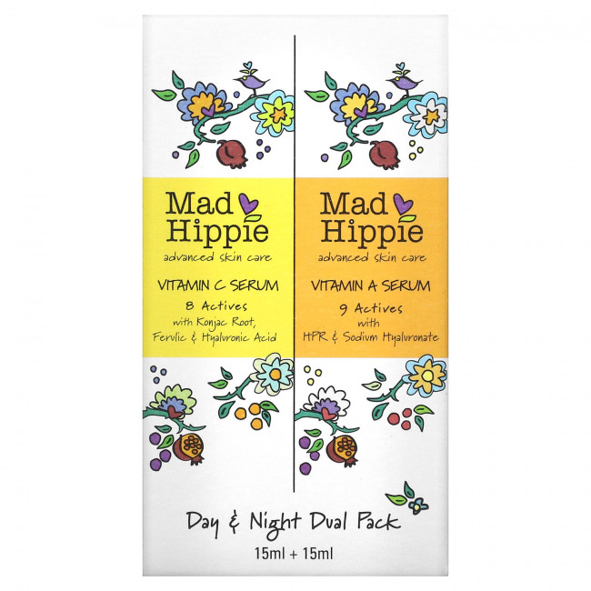 Mad Hippie, Day & Night Dual Pack, Vitamin C & Vitamin A Serum, 2 Bottles, 15 ml Each Mad Hippie, Day & Night Dual Pack, Vitamin C & Vitamin A Serum, 2 Bottles, 15 ml Each