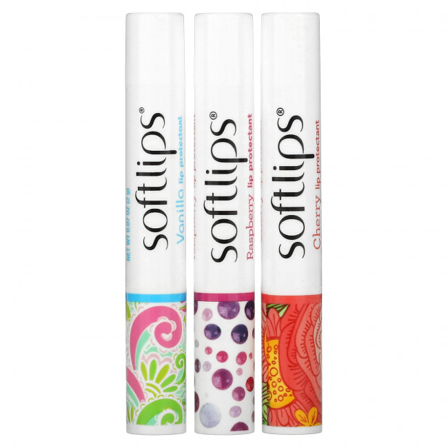 Softlips, Средство для губ, вишня, малина, ваниль, 3 шт. В упаковке, 2 г (0,07 унции) Softlips, Средство для губ, вишня, малина, ваниль, 3 шт. В упаковке, 2 г (0,07 унции)