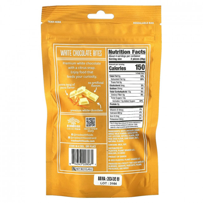 Made With, White Chocolate Bites, Yuzu & Crisped Rice, 3.5 oz (99 g)