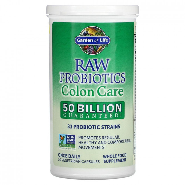 Garden of Life, Пробиотики Raw, для здоровья толстой кишки, 30 вегетарианских капсул Garden of Life, Пробиотики Raw, для здоровья толстой кишки, 30 вегетарианских капсул