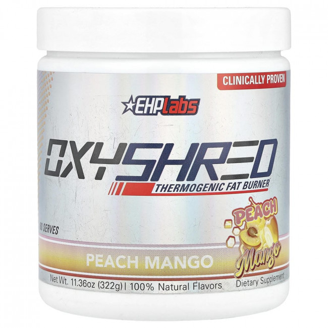 EHPlabs, OxyShred, термогенный жиросжигатель, персик-манго, 322 г (11,36 унций)