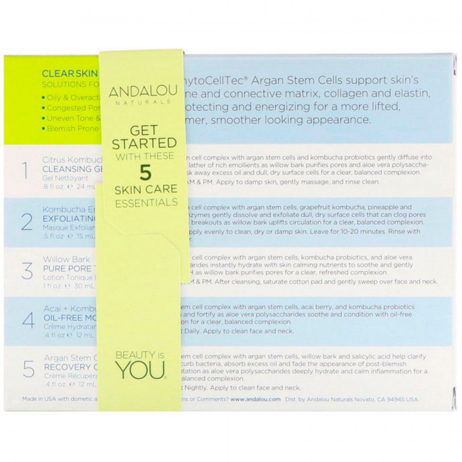 Andalou Naturals, Начни очищение, основы ухода за кожей, набор из 5 предметов
