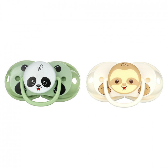 RaZbaby, Keep-It-Kleen, соска-пустышка, для 0–36 мес, Sloth & Panda, 2 шт.