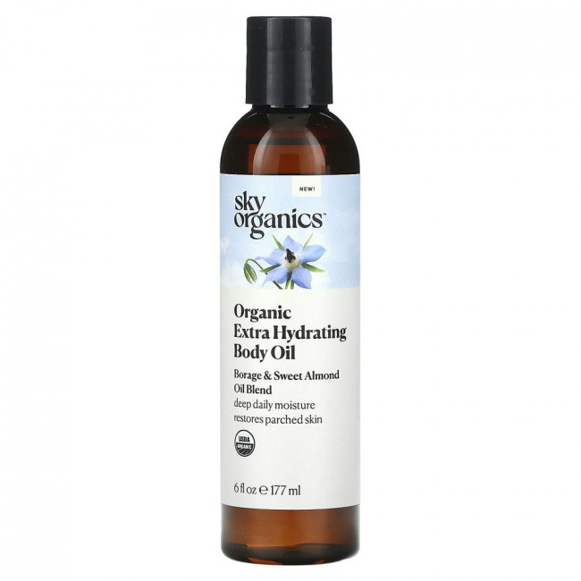Sky Organics, Органическое экстраувлажняющее масло для тела, смесь масел бурачника и сладкого миндаля, 177 мл (6 жидк. Унций)