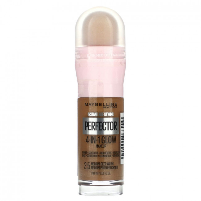 Maybelline, Instant Age Rewind, Perfector 4-in-1 Glow Makeup, 2.5 Medium-Deep Warm, 0.68 fl oz (20 ml)