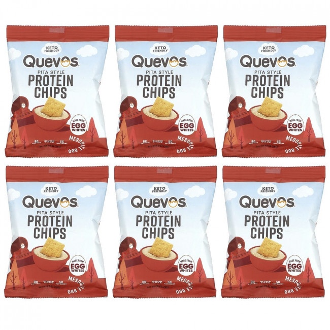 Quevos, протеиновые чипсы из питы, со вкусом мескитского барбекю, 6 пакетиков по 28 г (1 унция)
