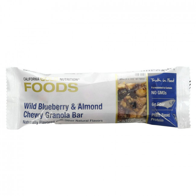 California Gold Nutrition, Foods, жевательные батончики-мюсли с дикой голубикой и миндалем, 12 шт. по 40 г (1,4 унции) California Gold Nutrition, Foods, жевательные батончики-мюсли с дикой голубикой и миндалем, 12 шт. по 40 г (1,4 унции)