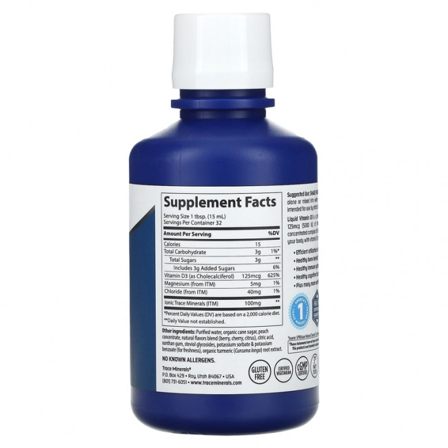 Trace Minerals ®, жидкий витамин D3, тропическая вишня, 125 мкг (5000 МЕ), 473 мл (16 жидк. унций) Trace Minerals ®, жидкий витамин D3, тропическая вишня, 125 мкг (5000 МЕ), 473 мл (16 жидк. унций)