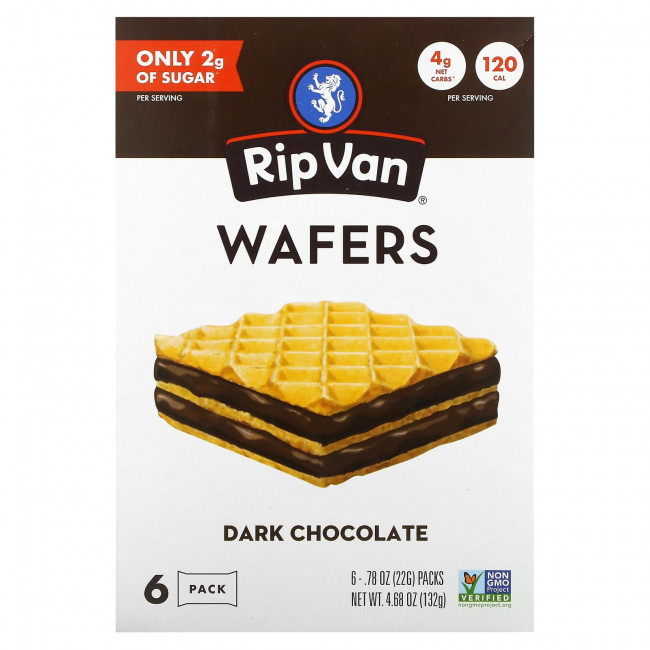 Rip Van Wafels, Темный шоколад, 6 пакетиков по 22 г (0,78 унции) Rip Van Wafels, Темный шоколад, 6 пакетиков по 22 г (0,78 унции)