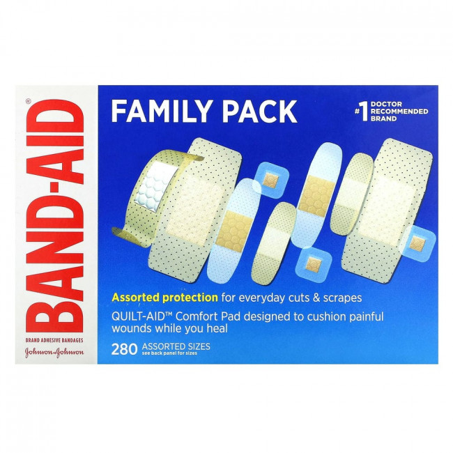Band Aid, Adhesive Bandages, Family Pack, 280 Assorted Sizes
