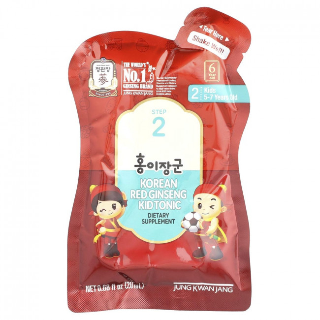 JungKwanJang, корейский тоник для детей с красным женьшенем, этап 2, для детей 5-7 лет, 10 пакетиков по 20 мл (0,68 жидких унций) каждый. JungKwanJang, корейский тоник для детей с красным женьшенем, этап 2, для детей 5-7 лет, 10 пакетиков по 20 мл (0,68 жидких унций) каждый.