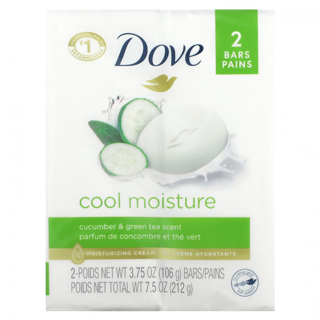 Dove, Увлажняющее мыло Cool, с огурцом и зеленым чаем, 2 шт., По 106 г (3,75 унции) Dove, Увлажняющее мыло Cool, с огурцом и зеленым чаем, 2 шт., По 106 г (3,75 унции)