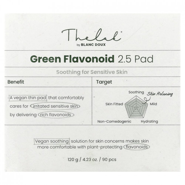 Набор для анализа кожных покровов The Lab by BLANC DOUX, Green Flavonoid Pad, 2.5 Pad, 90 шт., 4.23 унции (120 г) Набор для анализа кожных покровов The Lab by BLANC DOUX, Green Flavonoid Pad, 2.5 Pad, 90 шт., 4.23 унции (120 г)