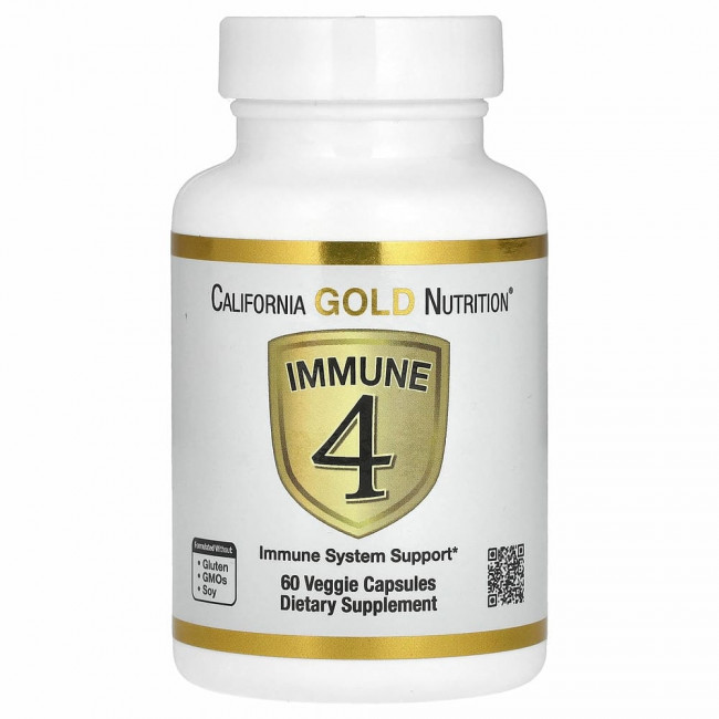 California Gold Nutrition, Immune 4, средство для укрепления иммунитета, 60 вегетарианских капсул California Gold Nutrition, Immune 4, средство для укрепления иммунитета, 60 вегетарианских капсул