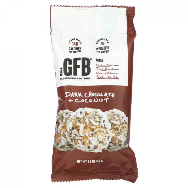 The GFB, Кусочки без глютена, темный шоколад + кокос, 10 пакетиков по 36 г (1,2 унции)