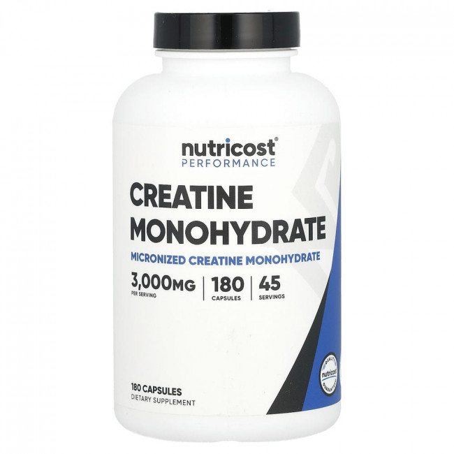 Nutricost, Performance, Creatine Monohydrate, 3,000 mg , 180 Capsules (750 mg per Capsule)