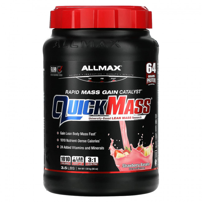 ALLMAX, QuickMass, катализатор для быстрого набора массы, клубника и банан, 1,59 кг (3,5 фунта) ALLMAX, QuickMass, катализатор для быстрого набора массы, клубника и банан, 1,59 кг (3,5 фунта)