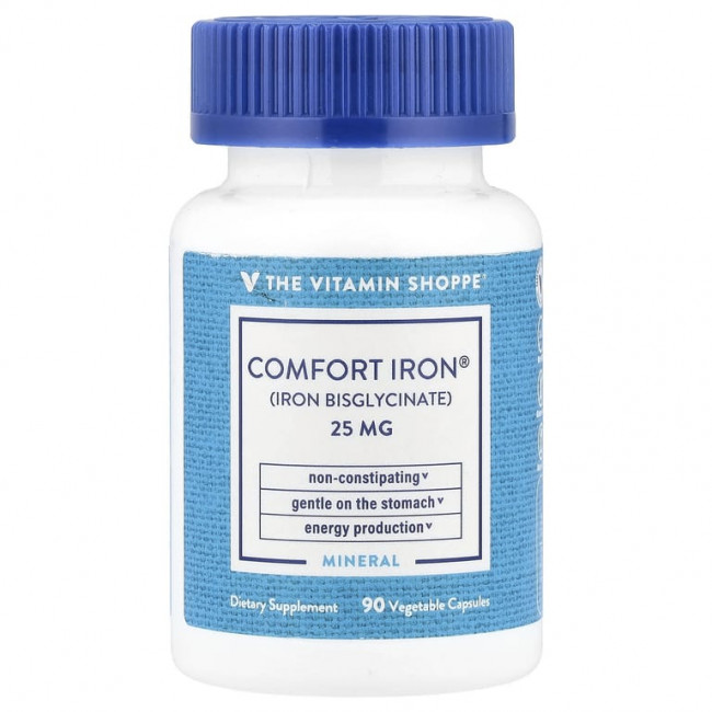The Vitamin Shoppe, Comfort Iron®, 25 мг, 90 растительных капсул The Vitamin Shoppe, Comfort Iron®, 25 мг, 90 растительных капсул