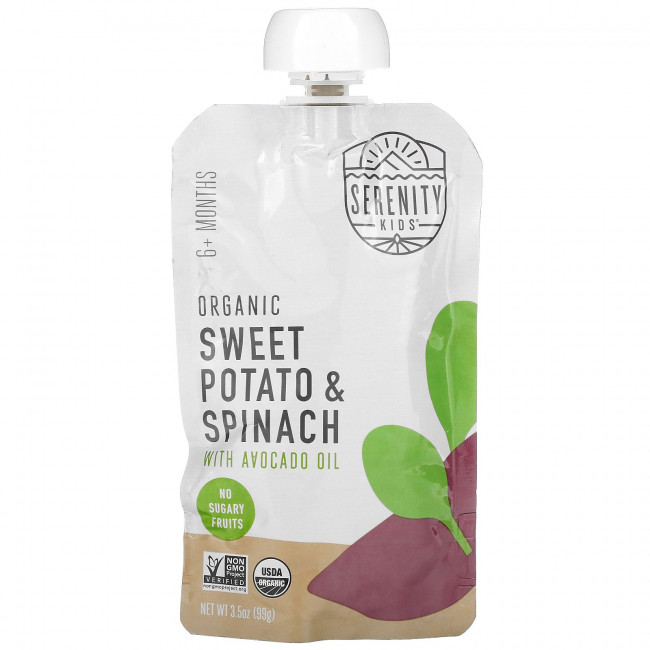Serenity Kids, Organic Sweet Potato & Spinach with Avocado Oil, 6+ Months, 3.5 oz (99 g) Serenity Kids, Organic Sweet Potato & Spinach with Avocado Oil, 6+ Months, 3.5 oz (99 g)