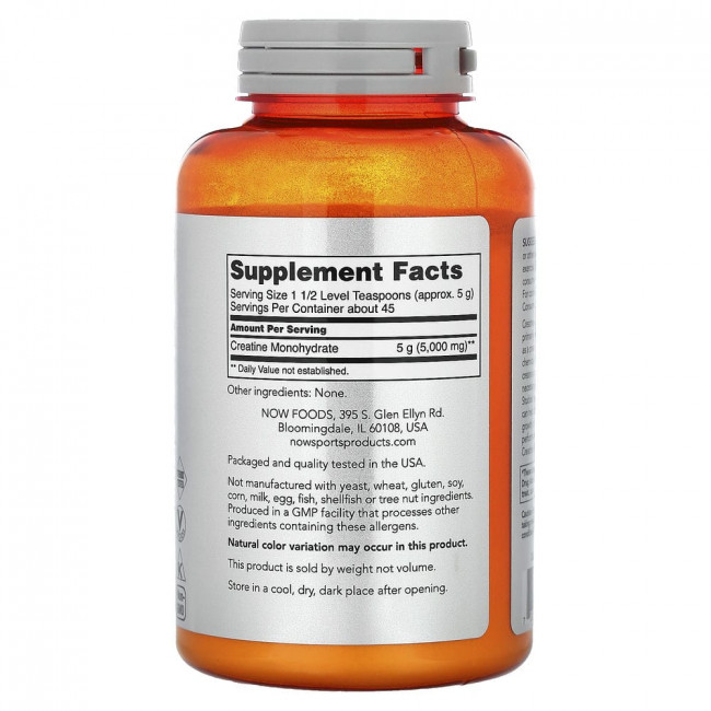 NOW Foods, Питание для физической активности, моногидрат креатина, чистый порошок, 227 г (8 унций)
