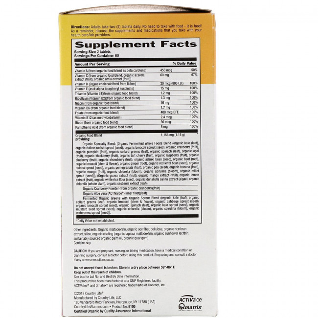 Country Life, Realfood Organics, For Women, 120 Easy to Swallow Tablets Country Life, Realfood Organics, For Women, 120 Easy to Swallow Tablets