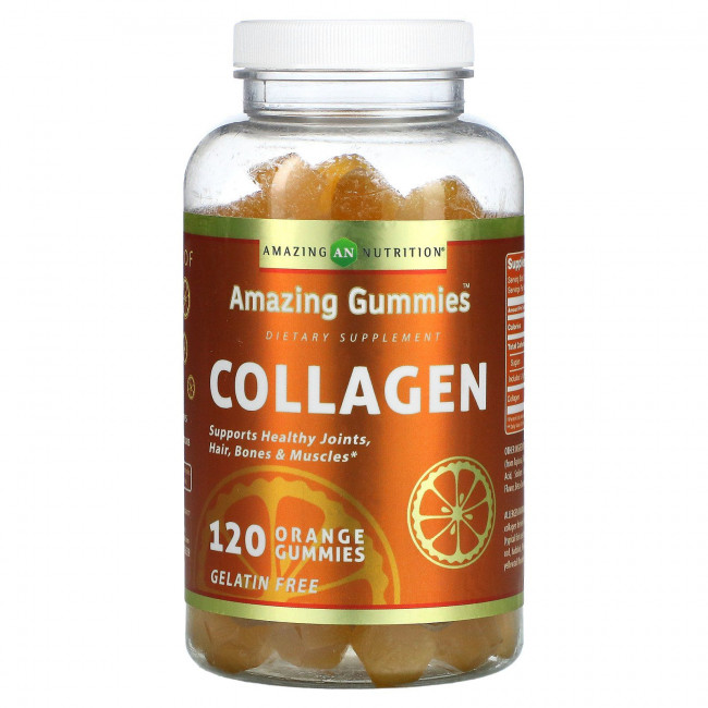 Amazing Nutrition, Amazing Gummies, коллаген, апельсин, 120 жевательных таблеток Amazing Nutrition, Amazing Gummies, коллаген, апельсин, 120 жевательных таблеток