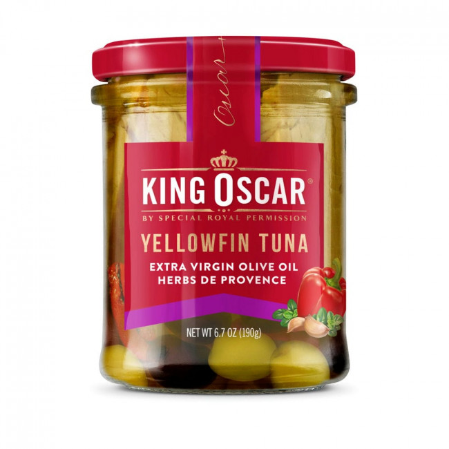 King Oscar, Желтоперый тунец, оливковое масло холодного отжима, прованские травы, 190 г (6,7 унции) King Oscar, Желтоперый тунец, оливковое масло холодного отжима, прованские травы, 190 г (6,7 унции)