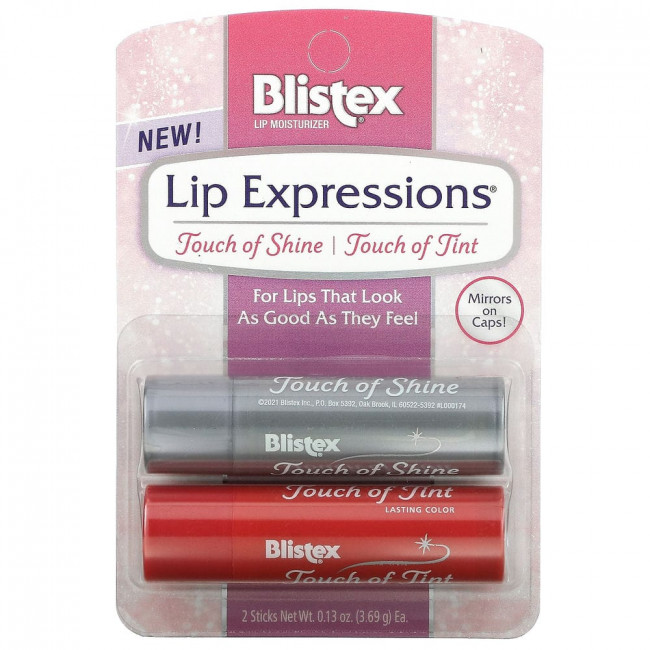 Blistex, Lip Expressions, Увлажняющий крем для губ, блеск / оттенок, 2 палочки, 0,13 унции (3,69 г) каждая Blistex, Lip Expressions, Увлажняющий крем для губ, блеск / оттенок, 2 палочки, 0,13 унции (3,69 г) каждая