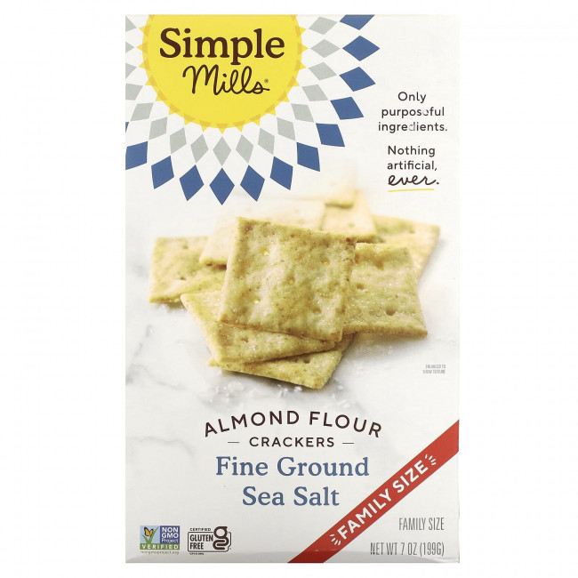 Simple Mills, Крекеры из миндальной муки, морская соль мелкого помола, семейная порция, 199 г (7 унций) Simple Mills, Крекеры из миндальной муки, морская соль мелкого помола, семейная порция, 199 г (7 унций)