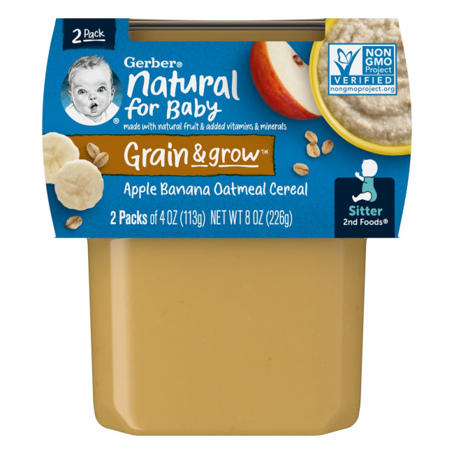 Gerber, Natural for Baby, Grain & Grow, 2nd Foods, яблоко, банан и овсяные хлопья, 2 пакетика по 113 г (4 унции) Gerber, Natural for Baby, Grain & Grow, 2nd Foods, яблоко, банан и овсяные хлопья, 2 пакетика по 113 г (4 унции)