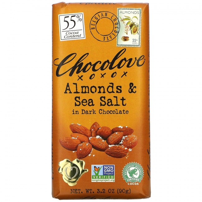 Chocolove, черный шоколад с миндалем и морской солью, 55% какао, 90 г (3,2 унции) Chocolove, черный шоколад с миндалем и морской солью, 55% какао, 90 г (3,2 унции)